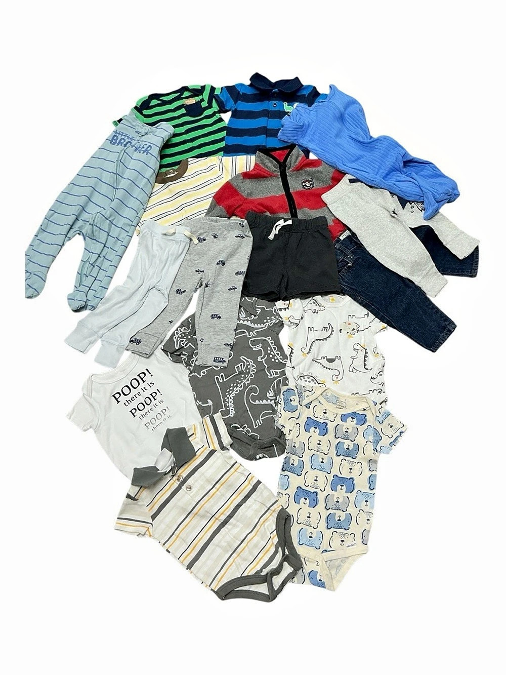 Sixteen Piece Baby Clothing Lot Striped Blue & Gray